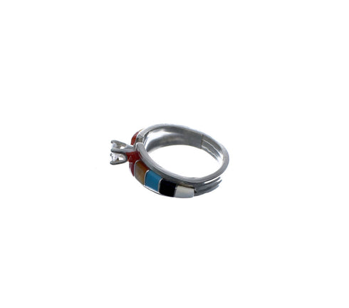 Genuine Sterling Silver Multicolor Inlay Cubic Zirconia Zuni Jewelry Ring Size 5-3/4 AX127098